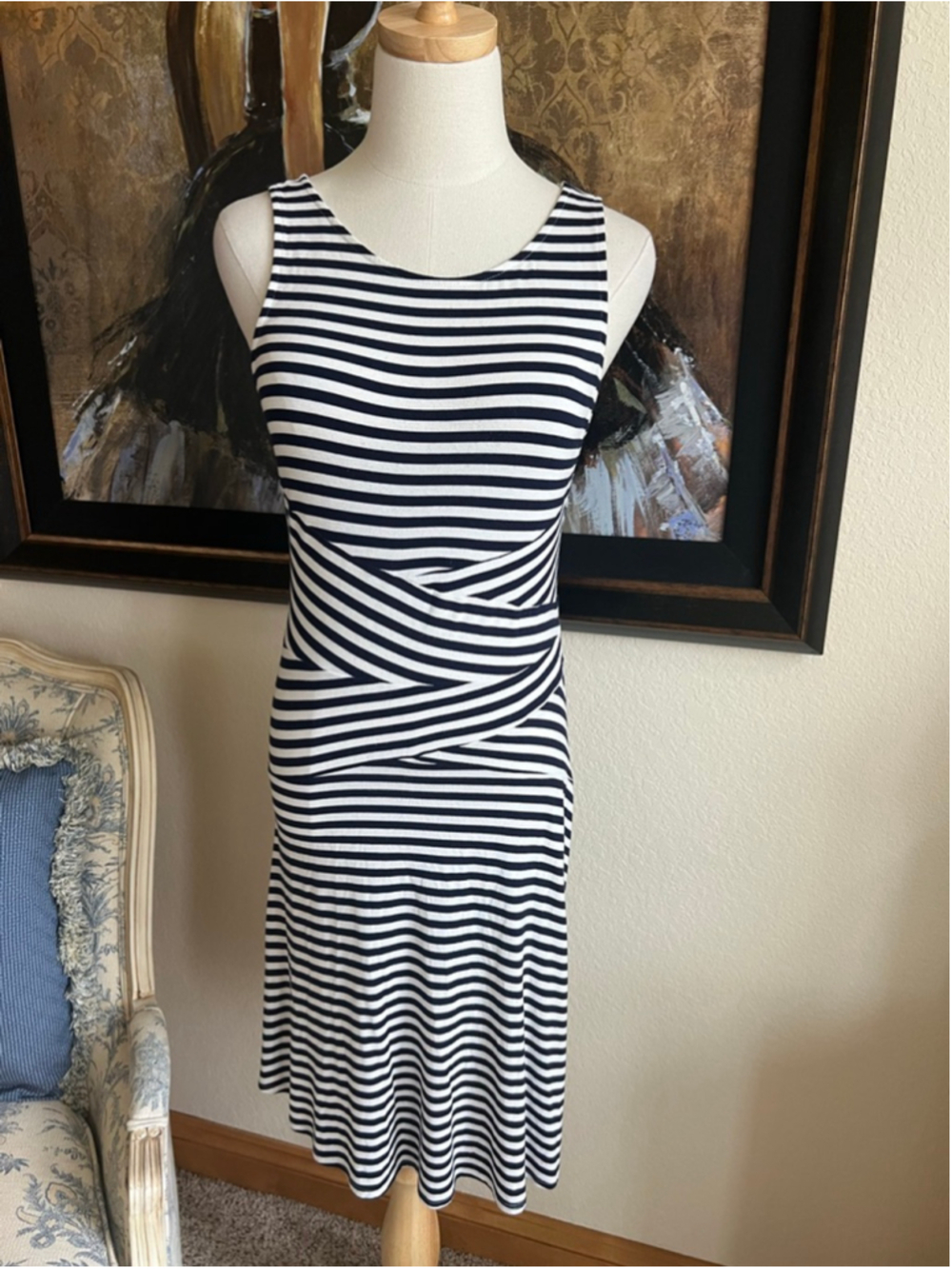 Market & Spruce Navy White Striped Sleeveless Dress M - Picture 2 of 6